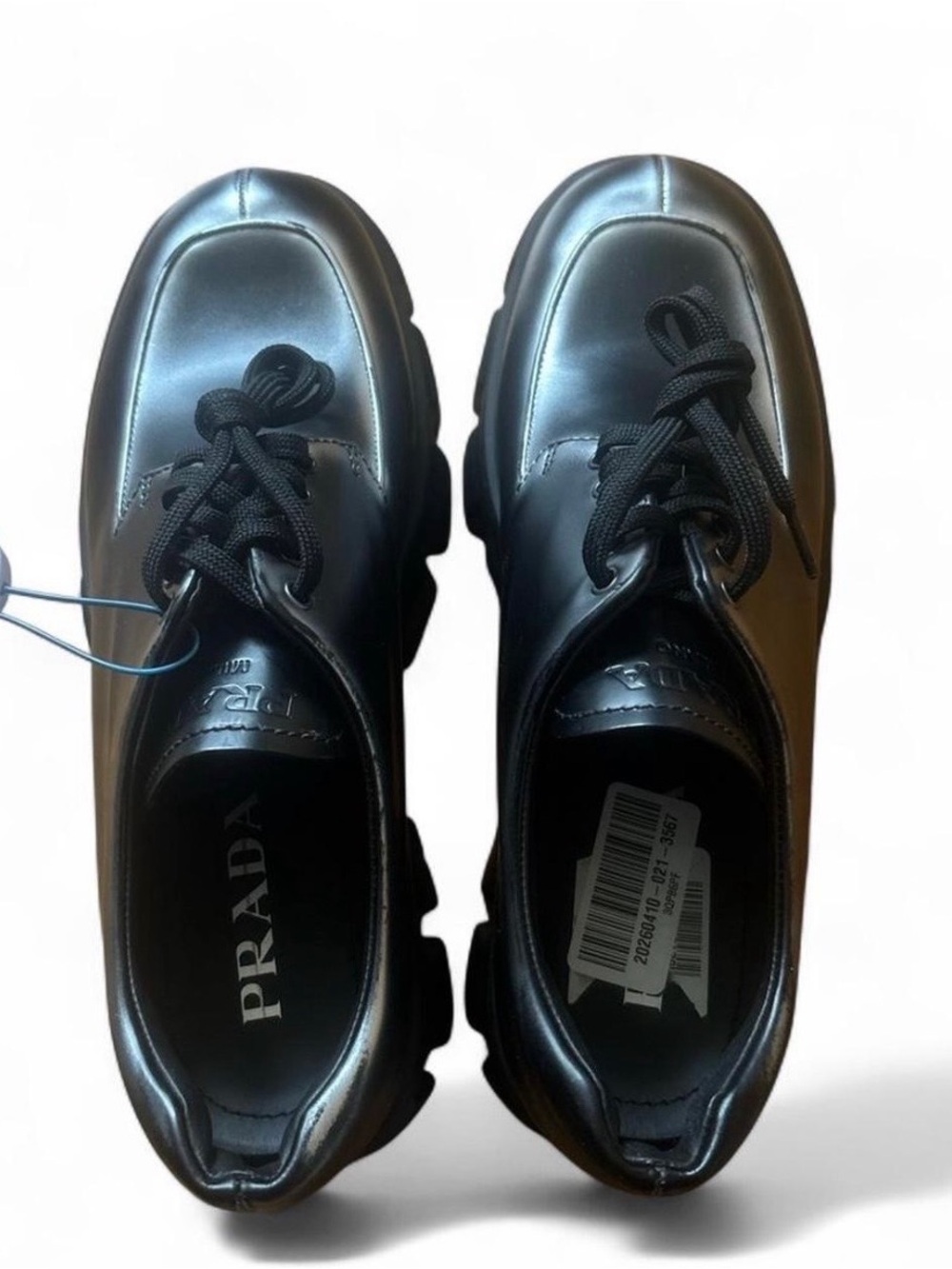 Prada Men's Black Leather Chunky Derby Shoes - Picture 5 of 8